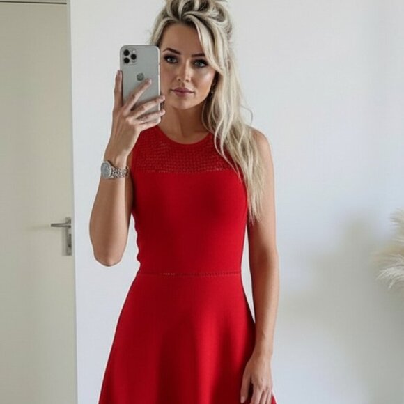 Dynamite Red Knit Fit & Flare Dress - Picture 10 of 10